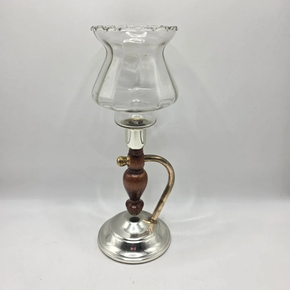 Home Interiors Vintage Wall Hurricane Candle Holder Sconce Wood Brass Glass USA‎